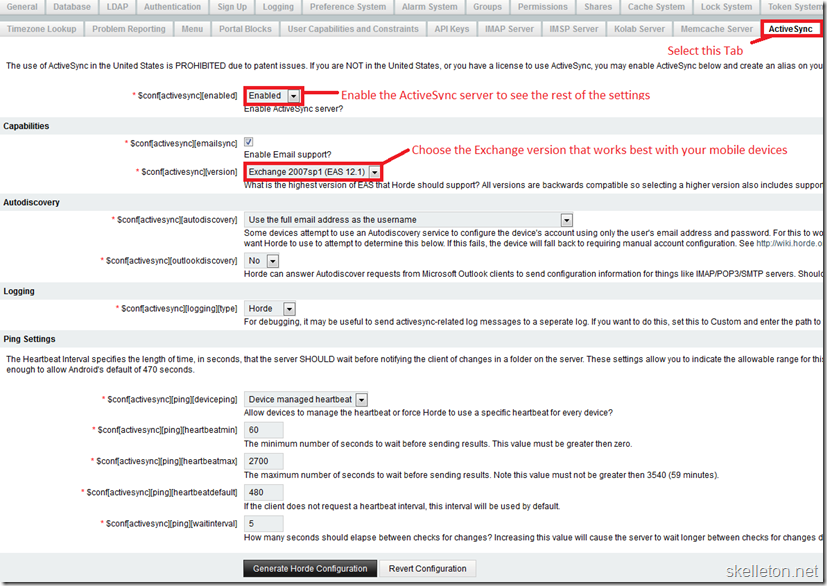 Horde5 ActiveSync configuration