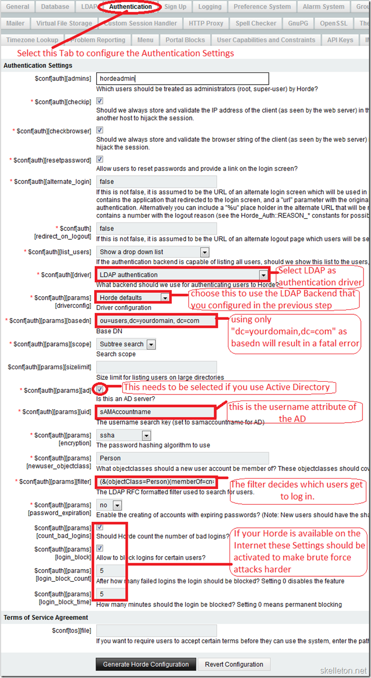 Horde5 Authentication Options