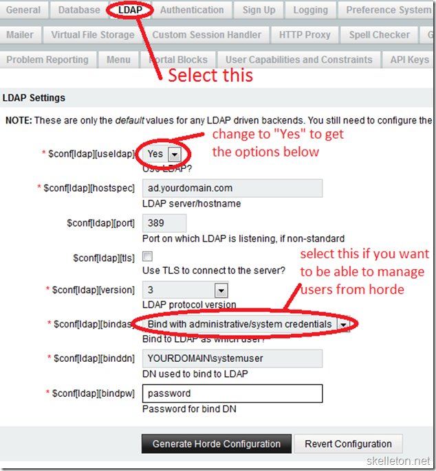 Horde5 LDAP backend configuration