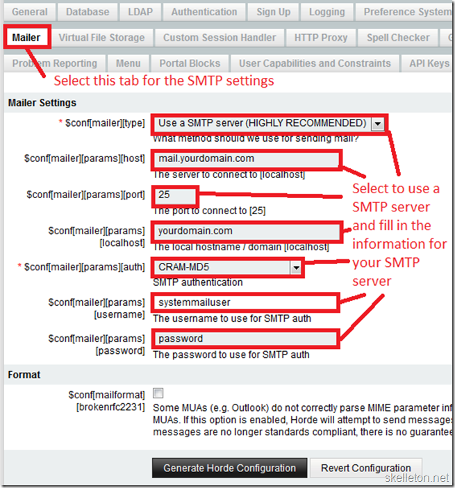 Horde5 SMTP configuration